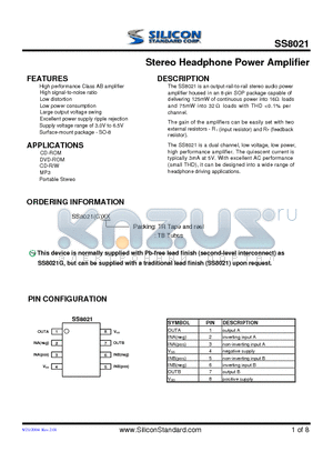 SS8021GTB datasheet - Stereo Headphone Power Amplifier