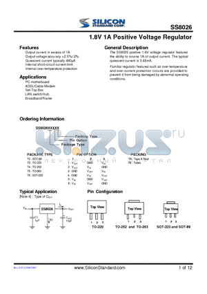 SS8026T25TB datasheet - 1.8V 1A Positive Voltage Regulator