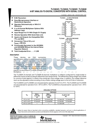 TLC0834ID datasheet - 8-BIT ANALOG-TO-DIGITAL CONVERTERS WITH SERIAL CONTROL