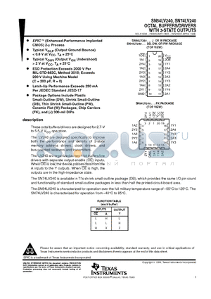 SN54LV240 datasheet - OCTAL BUFFERS/DRIVERS WITH 3-STATE OUTPUTS