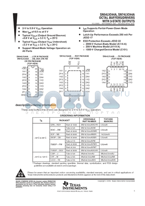 SN54LV244A datasheet - OCTAL BUFFERS /DRIVERS WITH 3 STATE OUTPUTS
