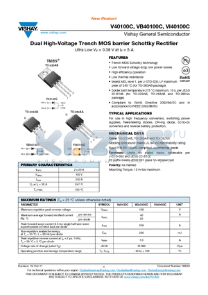 VB40100C-E3/4W datasheet - Dual High-Voltage Trench MOS barrier Schottky Rectifier