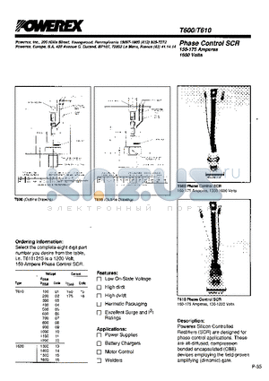 T6100815 datasheet - Phase Control SCR (125-175 Amperes 1600 Volts)