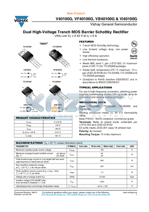 VB40100G-E3/8W datasheet - Dual High-Voltage Trench MOS Barrier Schottky Rectifier