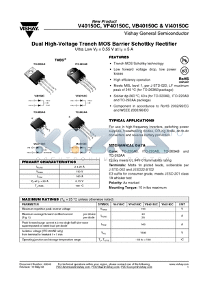 VB40150C datasheet - Dual High-Voltage Trench MOS Barrier Schottky Rectifier Ultra Low VF = 0.55 V at IF = 5 A