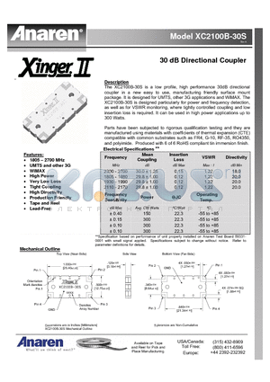 XC2100B-30S datasheet - 30 dB Directional Coupler