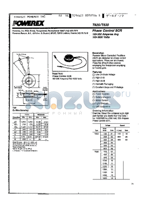 T620 datasheet - Phase Control SCR (150-300 Amperes 100-1600 Volts)