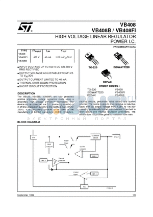 VB408FI datasheet - HIGH VOLTAGE LINEAR REGULATOR POWER I.C.