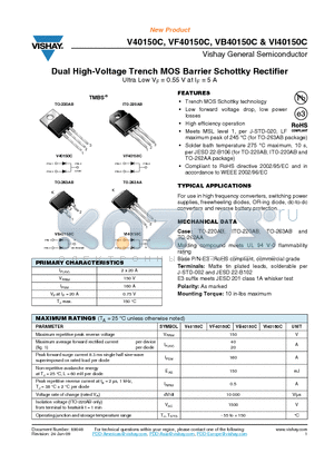 VB40150C-E3/8W datasheet - Dual High-Voltage Trench MOS Barrier Schottky Rectifier