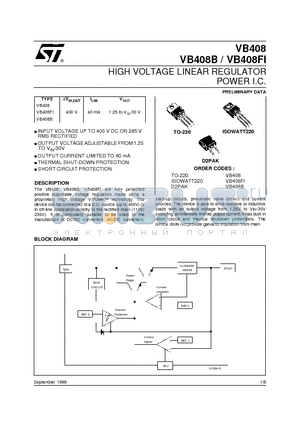 VB408 datasheet - HIGH VOLTAGE LINEAR REGULATOR POWER I.C.