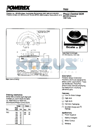 T6201020 datasheet - Phase Control SCR (200-300 Amperes 1600 Volts)
