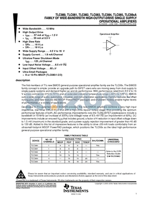 TLC084IN datasheet - FAMILY OF WIDE - BANDWITH HIGH-OUTPUT-DRIVE SINGLE SUPPLY OPERATIONAL AMPLIFIERS