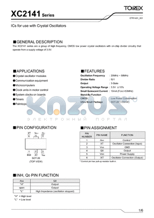 XC2141C21A datasheet - ICs for use with Crystal Oscillators