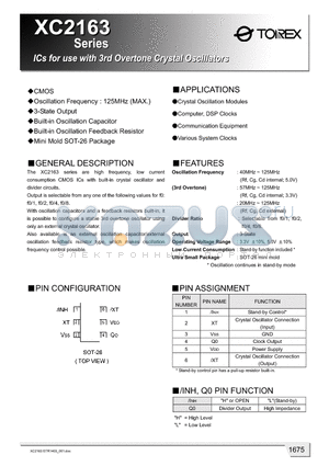 XC2163C51ZAMR datasheet - ICs for use with 3rd Overtone Crystal Oscillators