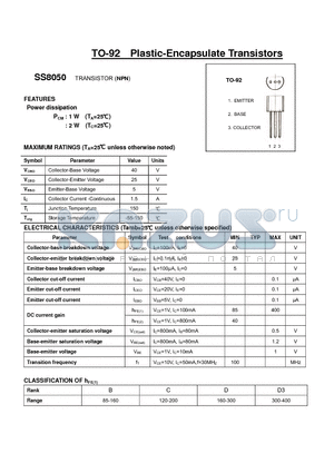 SS8050 datasheet - TO-92 Plastic-Encapsulate Transistors