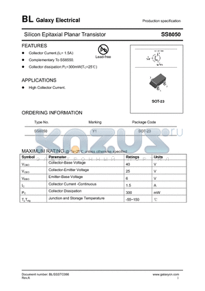 SS8050 datasheet - Silicon Epitaxial Planar Transistor