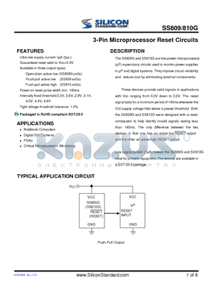 SS809-23GU datasheet - 3-Pin Microprocessor Reset Circuits