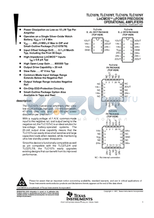 TLC1079FK datasheet - LinCMOSE mPOWER PRECISION OPERATIONAL AMPLIFIERS