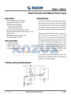 SS811-40CV datasheet - Reset Circuits with Manual Reset Input