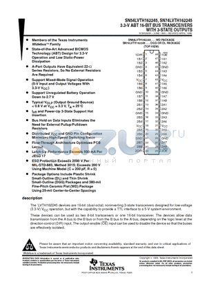 SN54LVH162245 datasheet - 3.3-V ABT 16-BIT BUS TRANSCEIVERS WITH 3-STATE OUTPUTS
