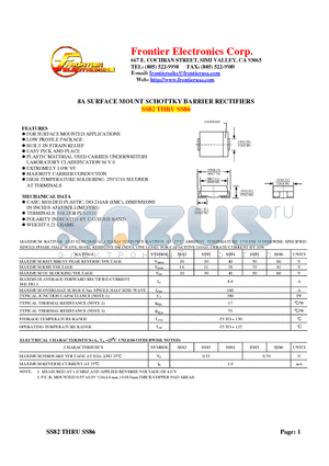 SS82 datasheet - 8A SURFACE MOUNT SCHOTTKY BARRIER RECTIFIERS