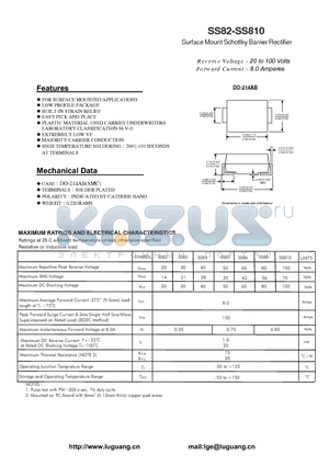 SS82 datasheet - Surface Mount Schottky Barrier Rectifier