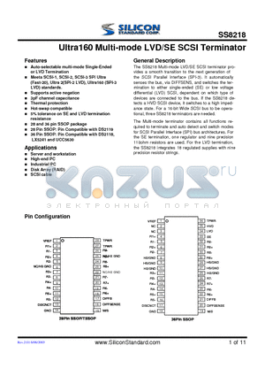 SS8218-S5TR datasheet - Ultra160 Multi-mode LVD/SE SCSI Terminator