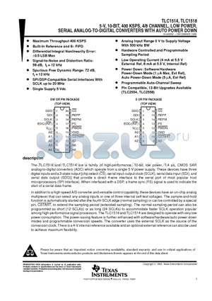 TLC1518D datasheet - 5-V, 10-BIT, 400 KSPS, 4/8 CHANNEL, LOW POWER, SERIAL ANALOG-TO-DIGITAL CONVERTERS WITH AUTO POWER DOWN