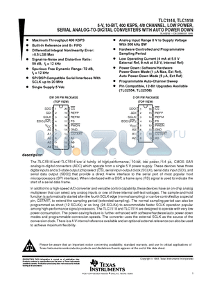 TLC1518IDW datasheet - 5-V, 10-BIT, 400 KSPS, 4/8 CHANNEL, LOW POWER, SERIAL ANALOG-TO-DIGITAL CONVERTERS WITH AUTO POWER DOWN