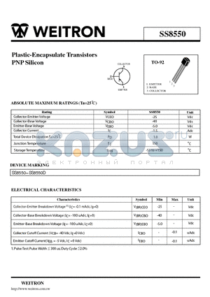 SS8550 datasheet - Plastic-Encapsulate Transistors PNP Silicon