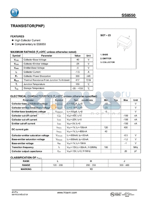 SS8550 datasheet - TRANSISTOR(PNP)