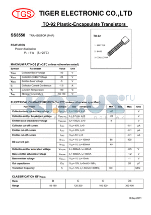 SS8550 datasheet - TO-92 Plastic-Encapsulate Transistors (PNP)