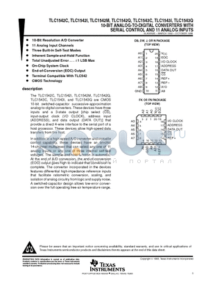 TLC1542CFN datasheet - 10-BIT ANALOG-TO-DIGITAL CONVERTERS WITH SERIAL CONTROL AND 11 ANALOG INPUTS