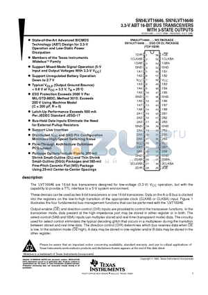 SN54LVT16646 datasheet - 3.3-V ABT 16-BIT BUS TRANSCEIVERS WITH 3-STATE OUTPUTS