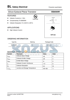 SS8550W datasheet - Silicon Epitaxial Planar Transistor