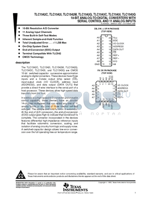 TLC1542QN datasheet - 10-BIT ANALOG-TO-DIGITAL CONVERTERS WITH SERIAL CONTROL AND 11 ANALOG INPUTS