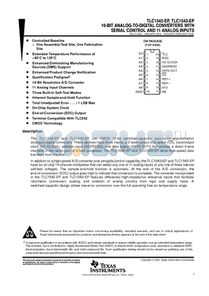 TLC1543QDWREP datasheet - 10-BIT ANALOG-TO-DIGITAL CONVERTERS WITH SERIAL CONTROL AND 11ANALOG INPUTS