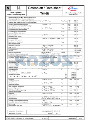 T640N datasheet - Netz-Thyristor Phase Control Thyristor