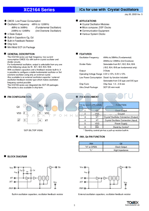 XC2164 datasheet - ICs for use with Crystal Oscillators