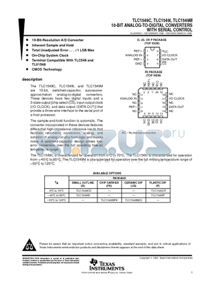 TLC1549 datasheet - 10-BIT ANALOG-TO-DIGITAL CONVERTERS WITH SERIAL CONTROL