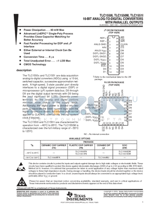 TLC1550IDWG4 datasheet - 10-BIT ANALOG-TO-DIGITAL CONVERTERS WITH PARALLEL OUTPUTS