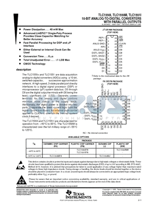TLC1550IFN datasheet - 10-BIT ANALOG-TO-DIGITAL CONVERTERS WITH PARALLEL OUTPUTS