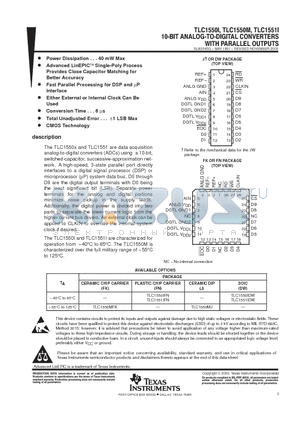 TLC1550IFN datasheet - 10-BIT ANALOG-TO-DIGITAL CONVERTERS WITH PARALLEL OUTPUTS