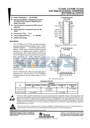 TLC1550MFK datasheet - 10-BIT ANALOG-TO-DIGITAL CONVERTERS WITH PARALLEL OUTPUTS