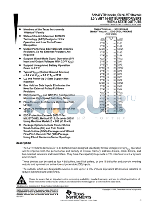 SN54LVTH162240WD datasheet - 3.3-V ABT 16-BIT BUFFERS/DRIVERS WITH 3-STATE OUTPUTS