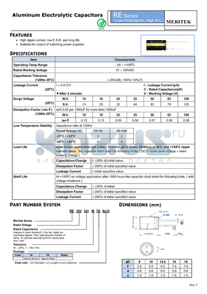 RE10V331MTR8X15 datasheet - Aluminum Electrolytic Capacitors