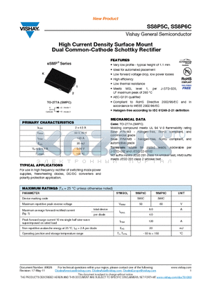SS8P6CHM3-86A datasheet - High Current Density Surface Mount Dual Common-Cathode Schottky Rectifier