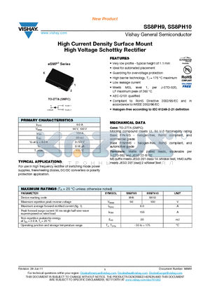 SS8PH10-M3-86A datasheet - High Current Density Surface Mount High Voltage Schottky Rectifier