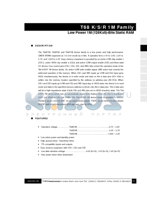 T68R1MSI-8 datasheet - Low Power 1M (128Kx8)-Bits Static RAM