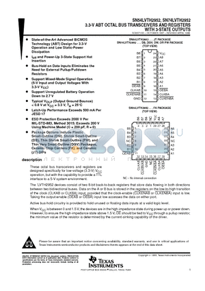 SN54LVTH2952JT datasheet - 3.3-V ABT OCTAL BUS TRANSCEIVERS AND REGISTERS WITH 3-STATE OUTPUTS